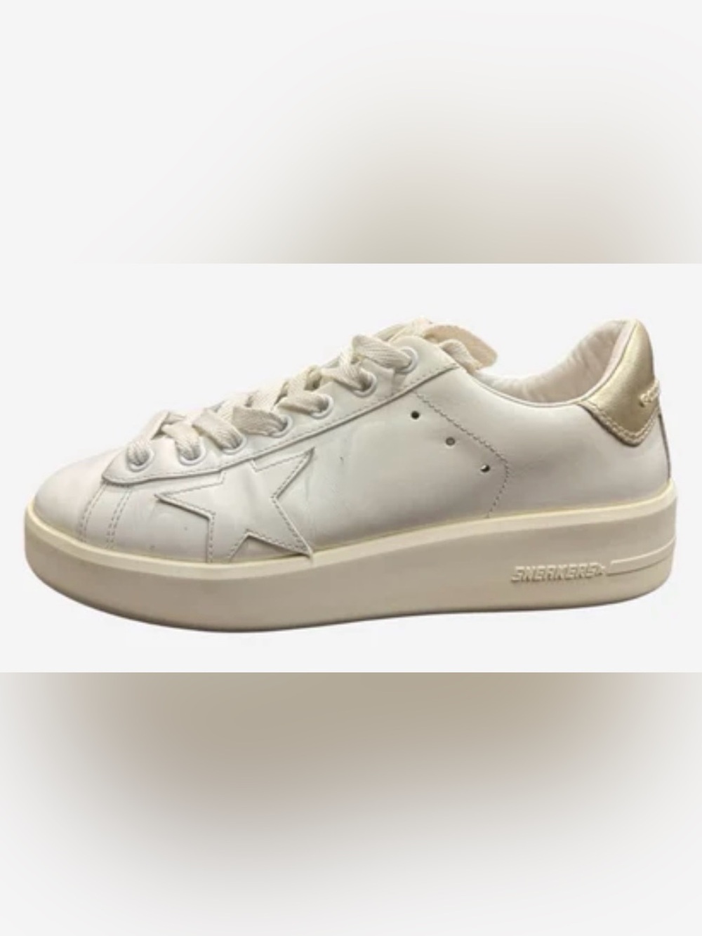 Golden Goose Purestar White Leather Gold Heel Sneakers Size 39 / 8.5
